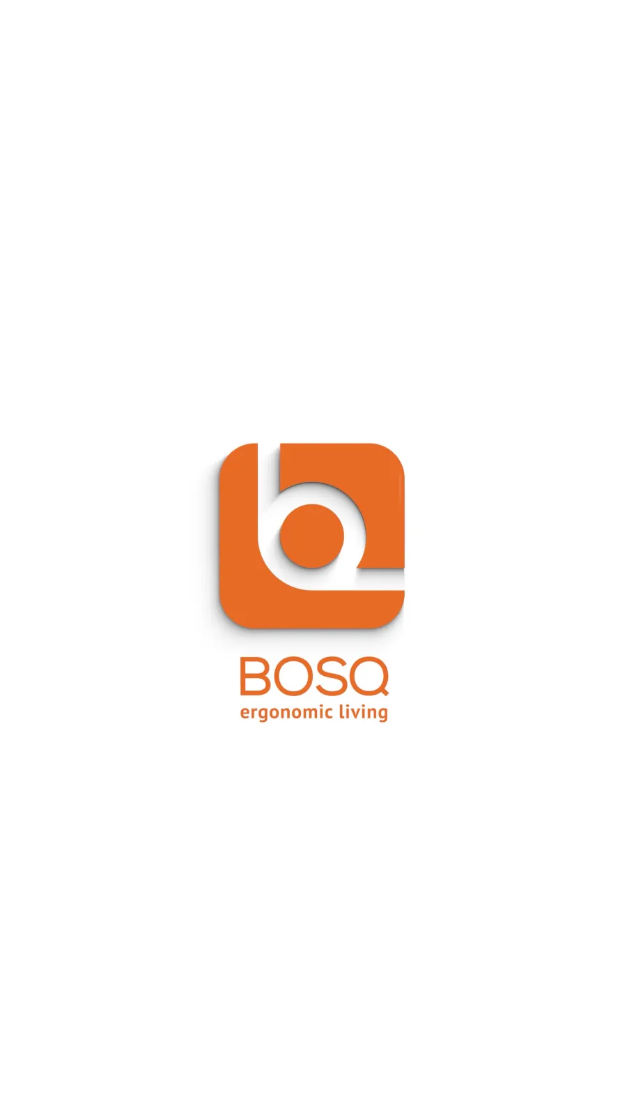 The Bosq end card: the orange b mark, the BOSQ wordmark and the line ergonomic living on white