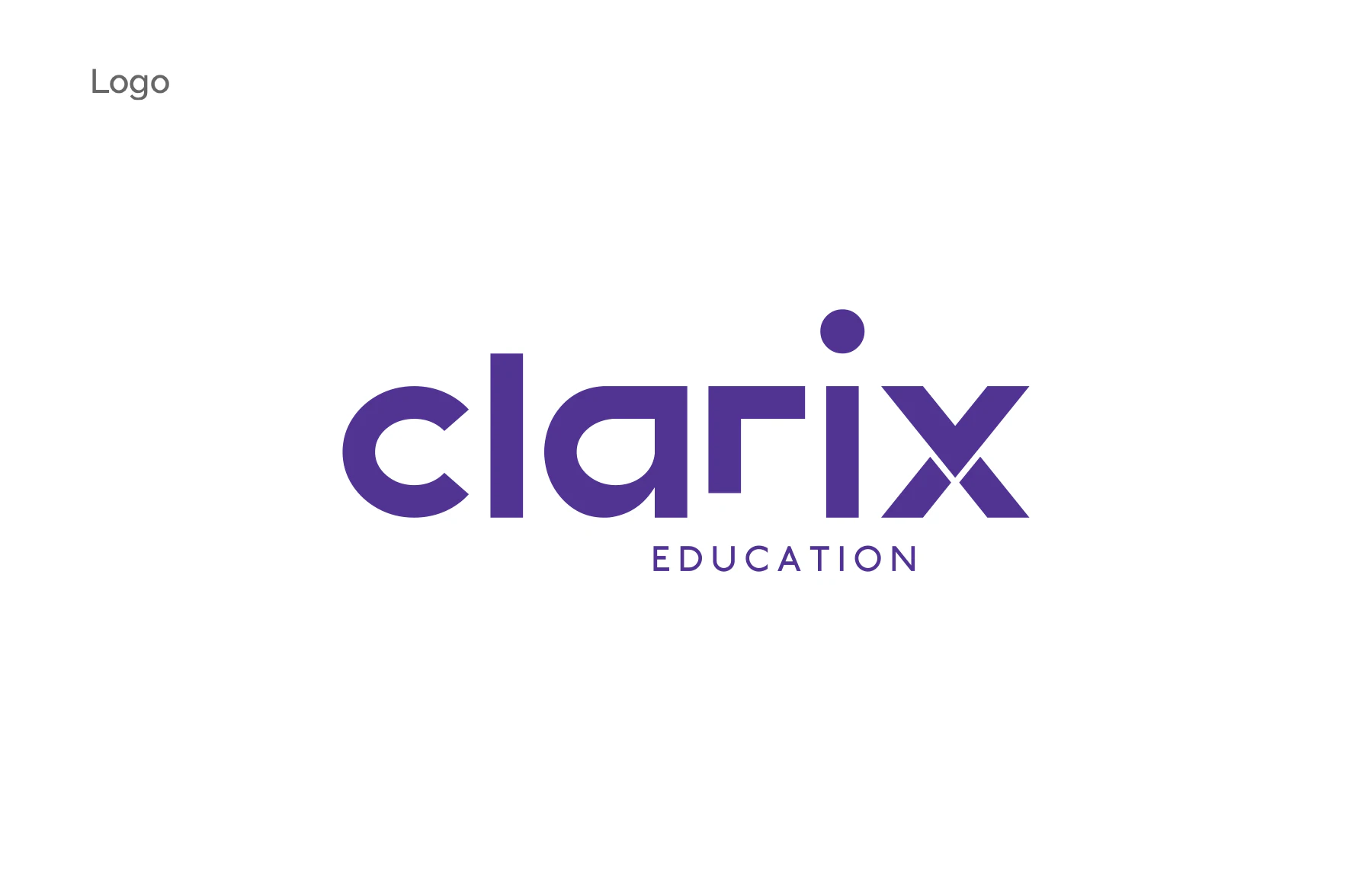 The primary lockup: "clarix" in Clarix Purple, EDUCATION spaced beneath, on white.