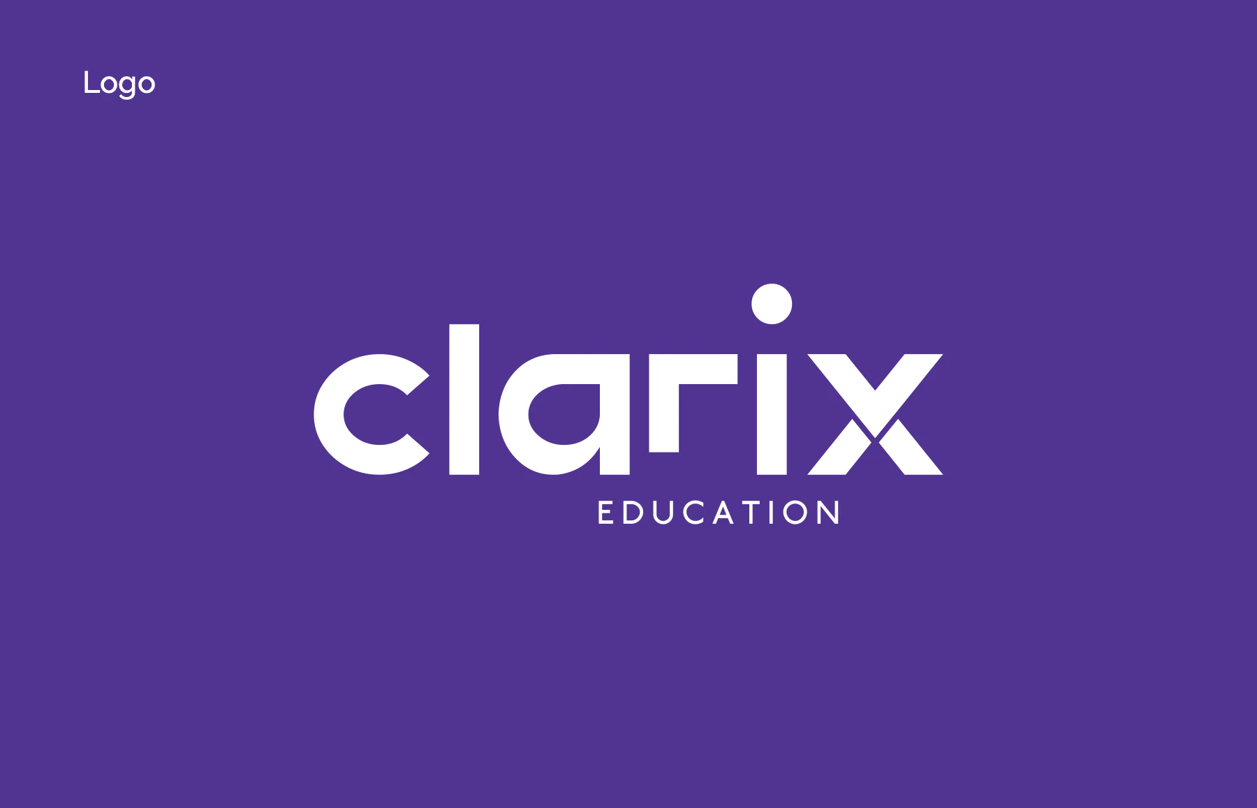 The same lockup reversed to white on Clarix Purple.