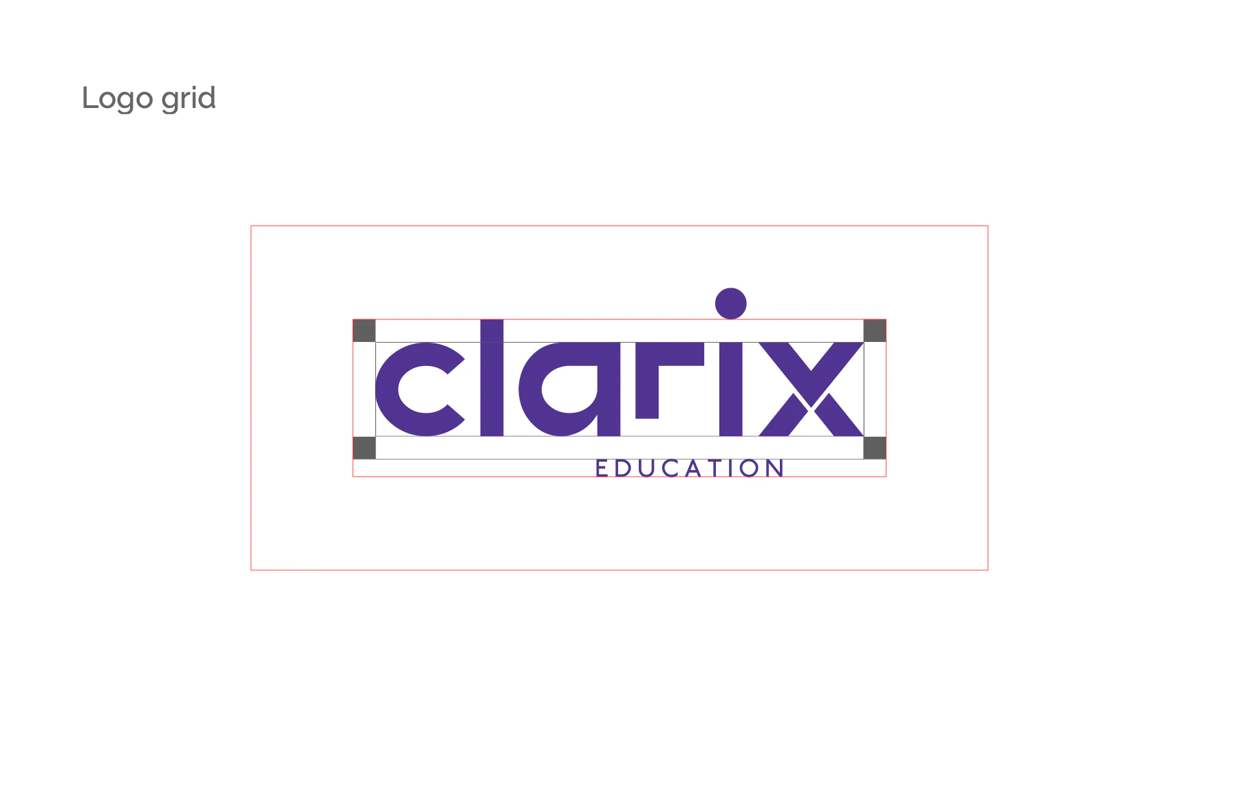 Logo grid: the word boxed on its x-height, with square corner modules setting the clear space.
