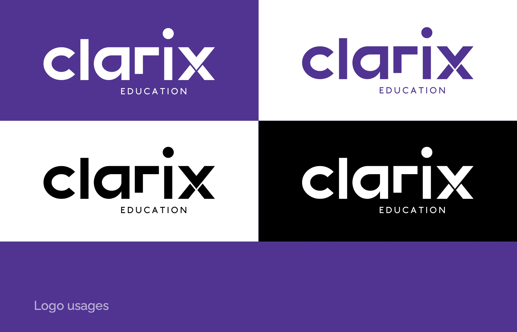 Four approved colourways: purple on white, white on purple, black on white, white on black.