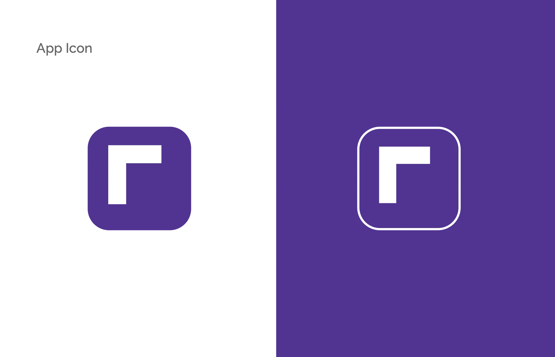 The app icon as a solid purple tile and as a white outline on purple.