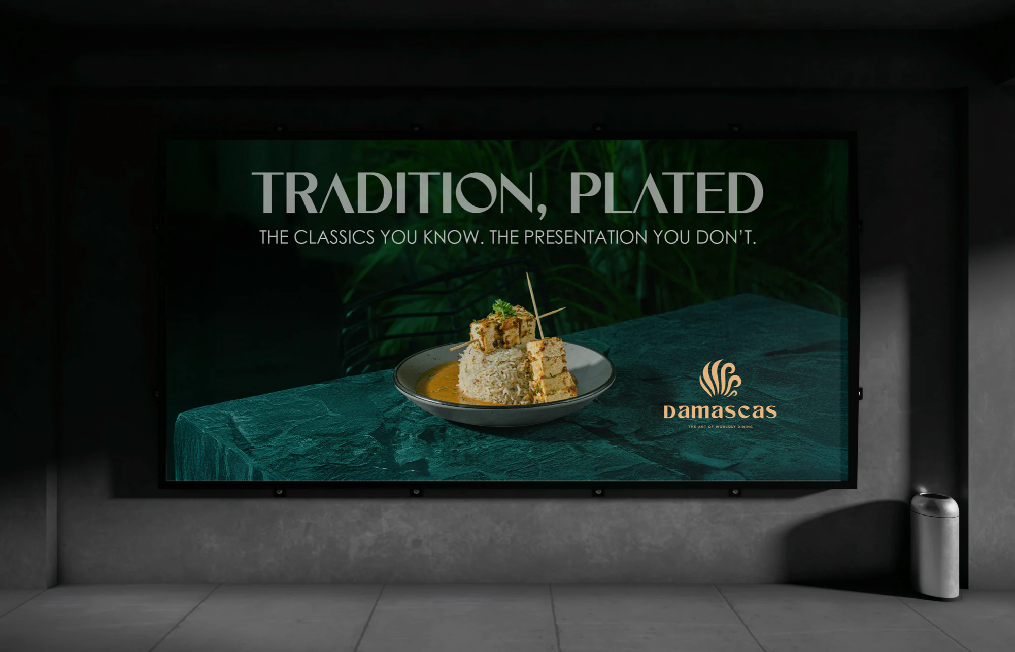 Outdoor concept: 'Tradition, Plated. The classics you know. The presentation you don't.'