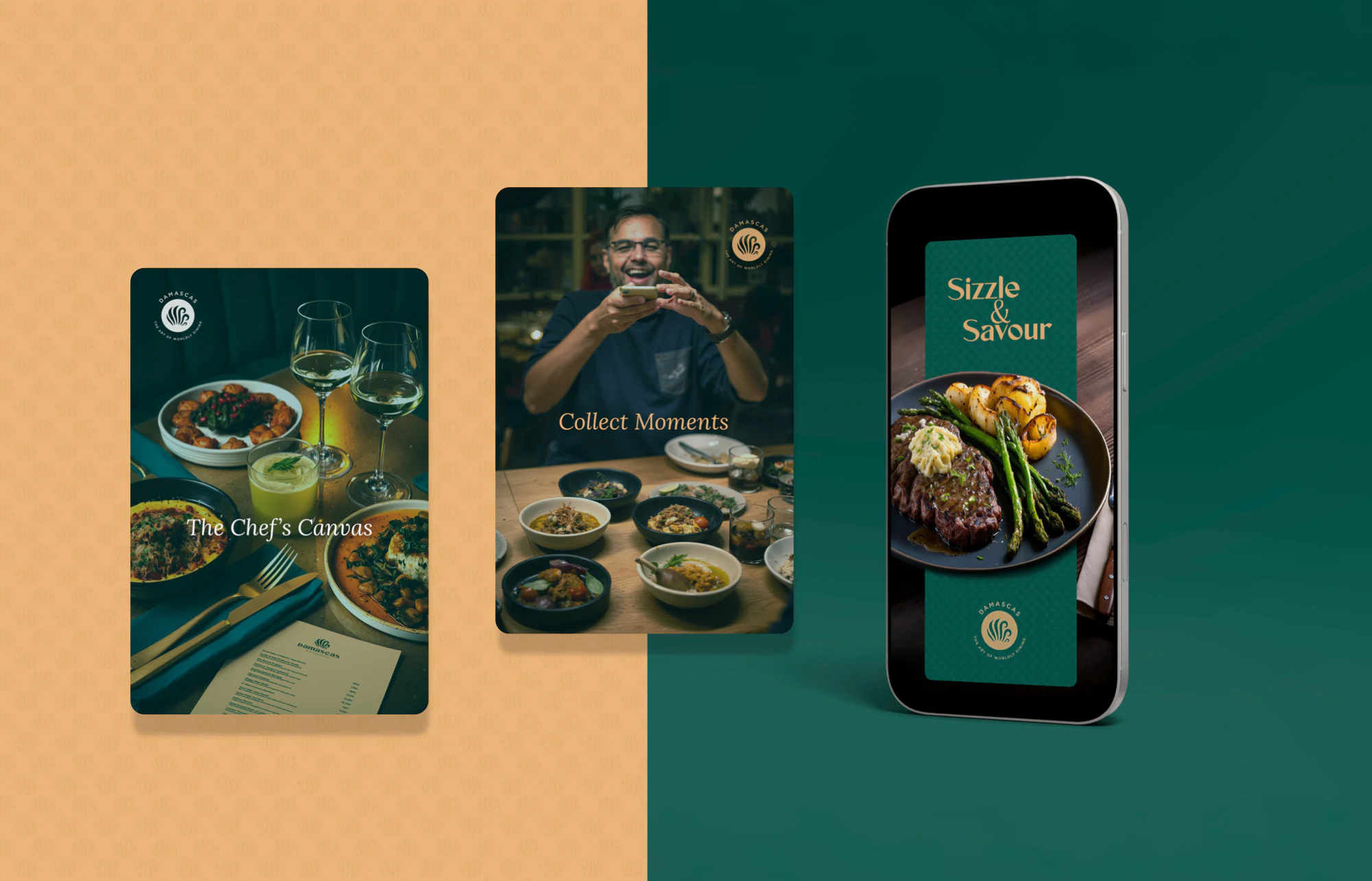Social and story templates: 'The Chef's Canvas', 'Collect Moments', 'Sizzle & Savour'.