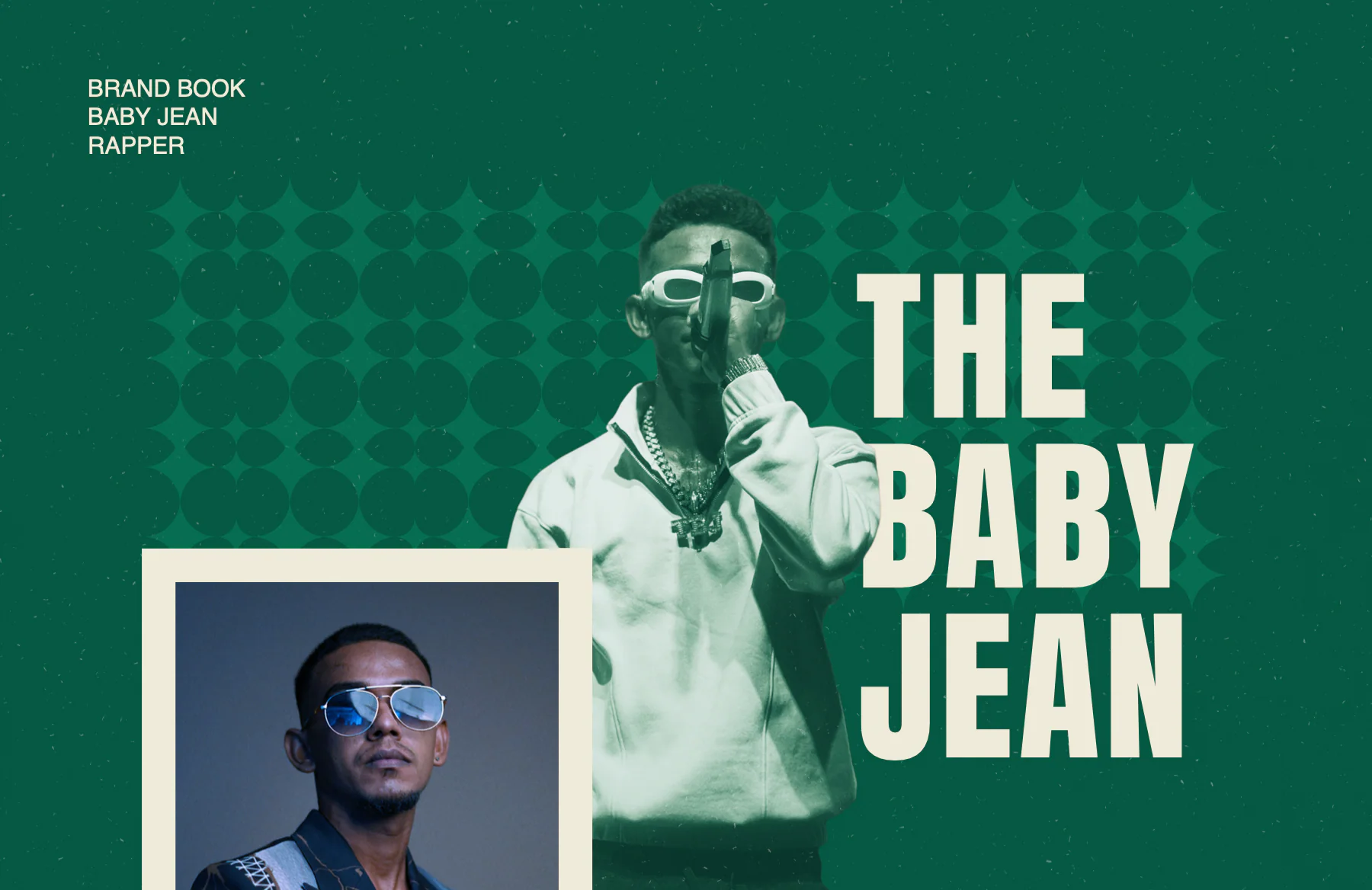 The cover: the full name in the heavy condensed headline face over the star grid, beside a green-duotone stage shot.