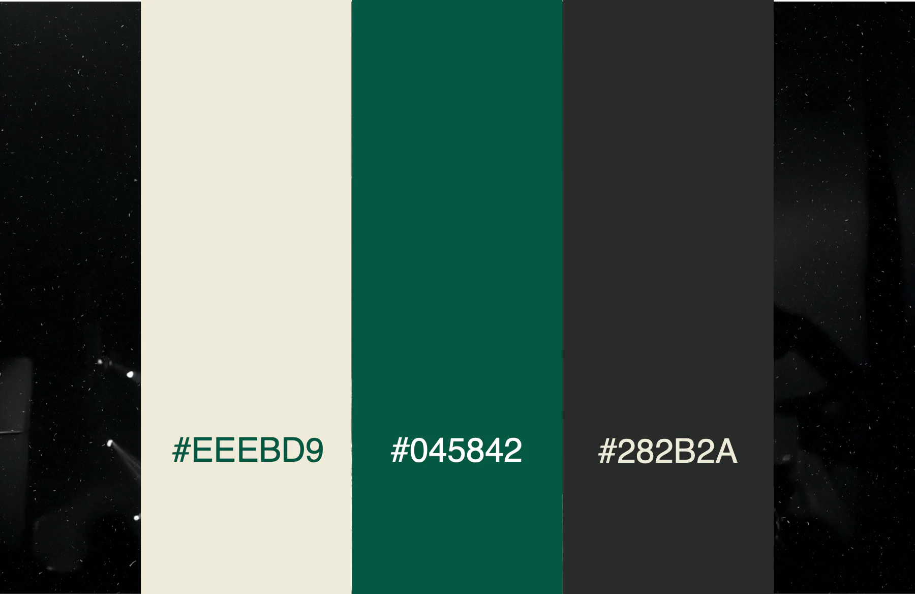Three colours: cream #EEEBD9, deep green #045842 and charcoal #282B2A.