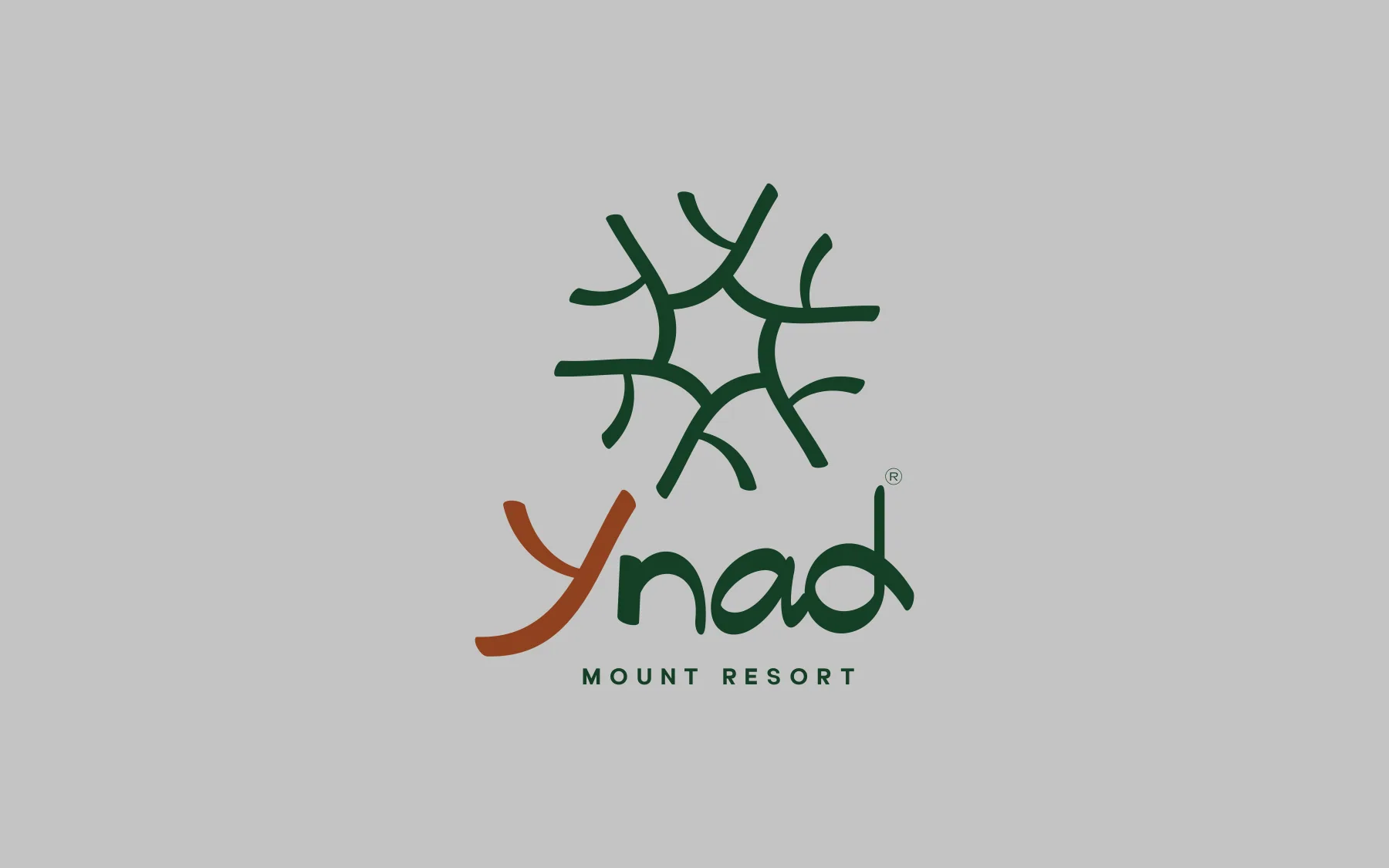 The primary lockup: six interlocking Ys above a hand-drawn "ynad" with a Burnt Orange Y.
