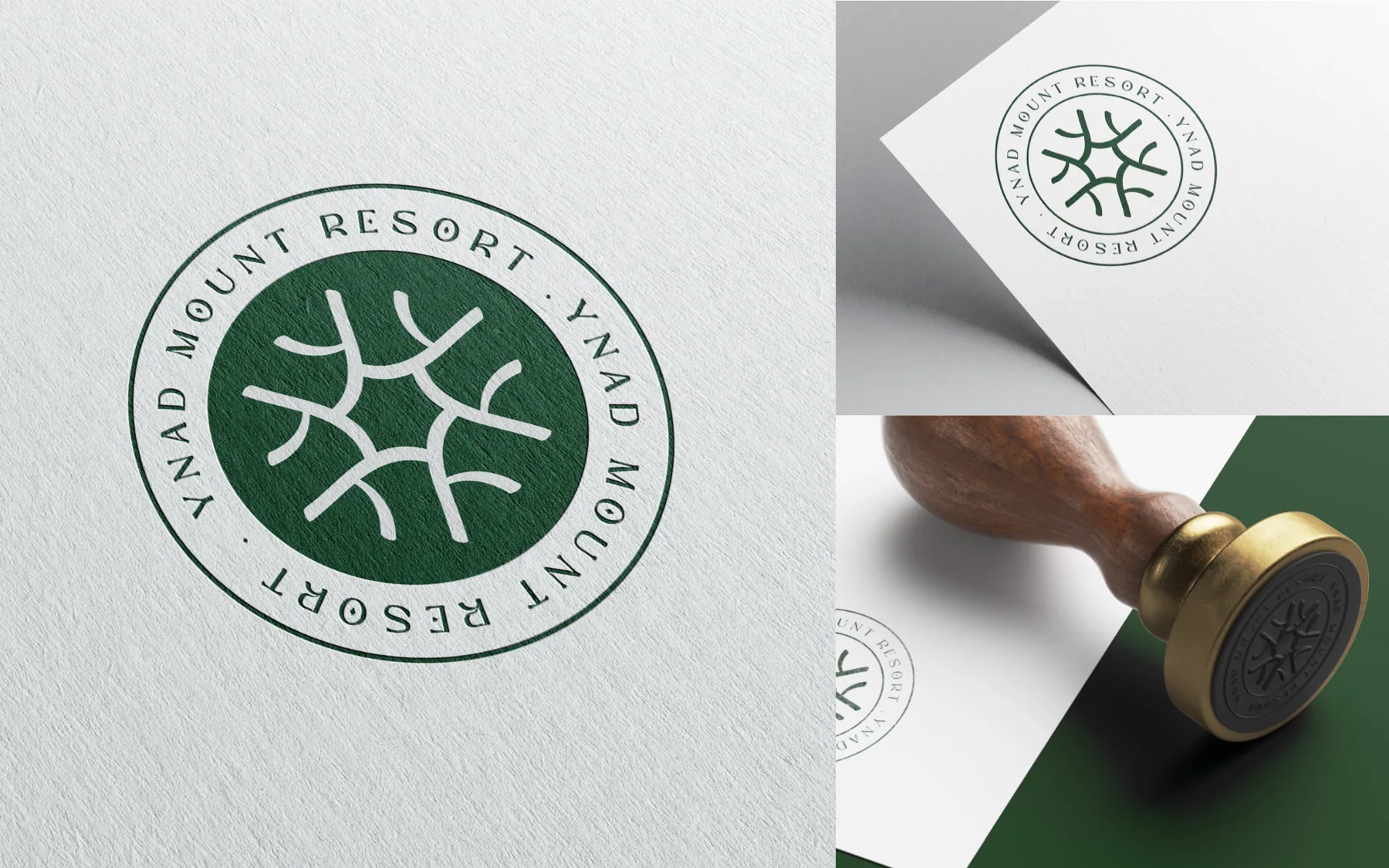 The circular seal as a letterpress emboss and a brass rubber stamp.