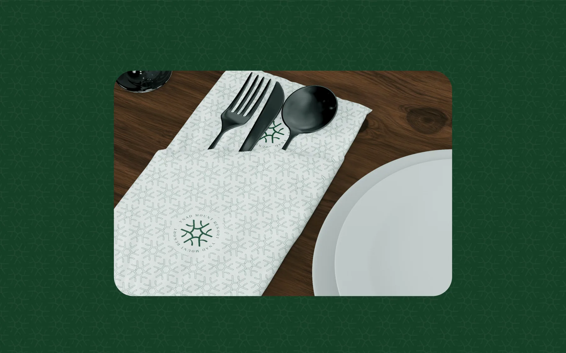 A restaurant napkin printed with the pattern and seal.