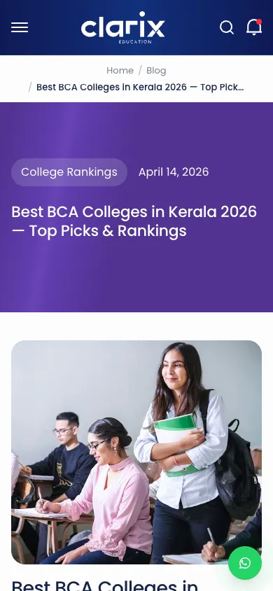 Clarix Education Kerala BCA guide on a phone