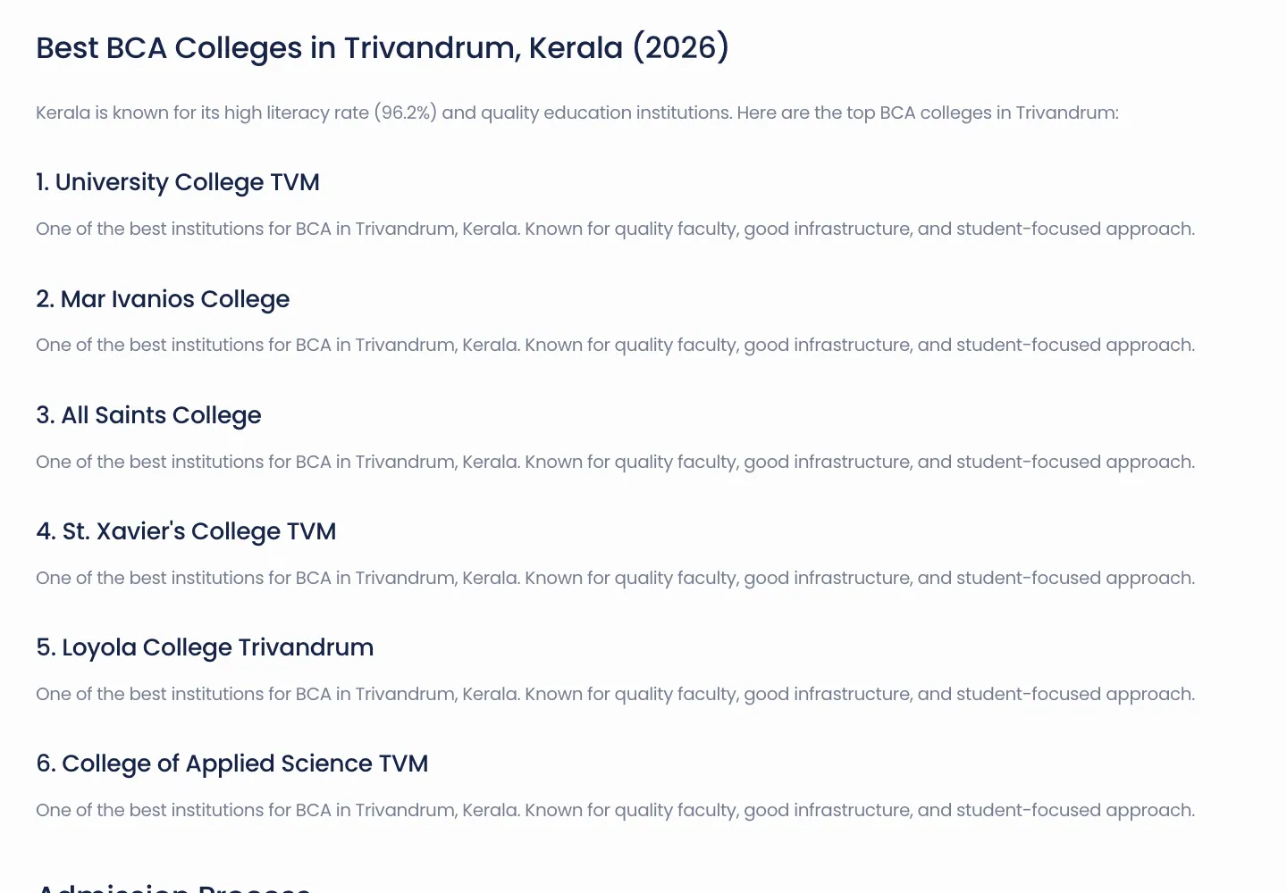 Clarix guide to the best BCA colleges in Trivandrum with a numbered college list