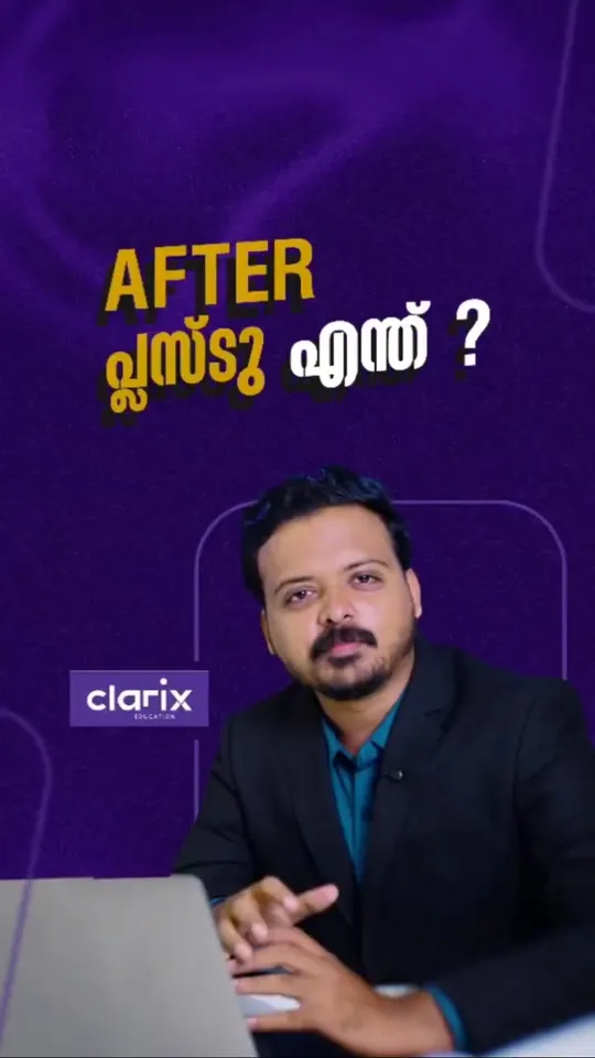 Cover of a Clarix Education YouTube Short on Clarix purple: a presenter in a dark suit at a laptop under the words After Plus Two, in yellow and white