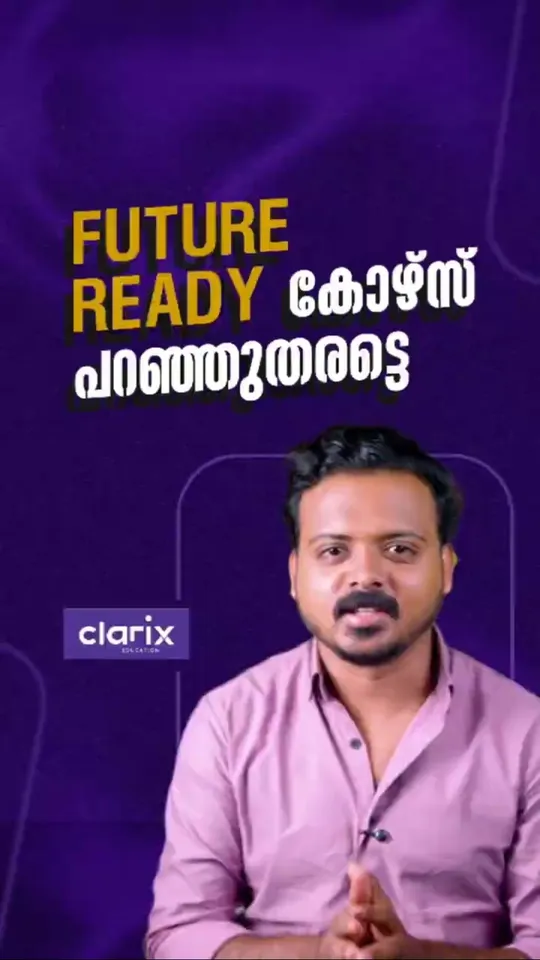 Cover of a Clarix Education YouTube Short: a presenter in a pink shirt under the words Future ready in yellow and a line of Malayalam in white, on Clarix purple