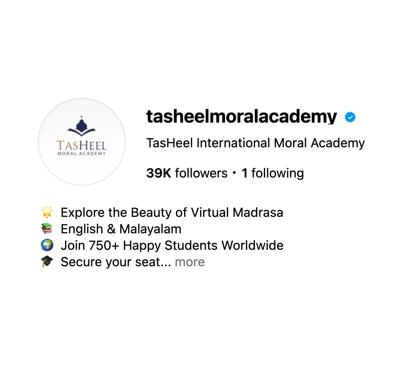 TasHeel Moral Academy's Instagram profile with 39K followers