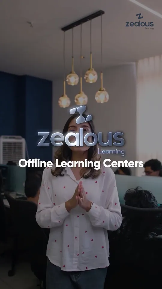 Presenter in a white shirt under pendant lights with the zealous Learning logo and the words Offline Learning Centers, in a Zealous Learning reel