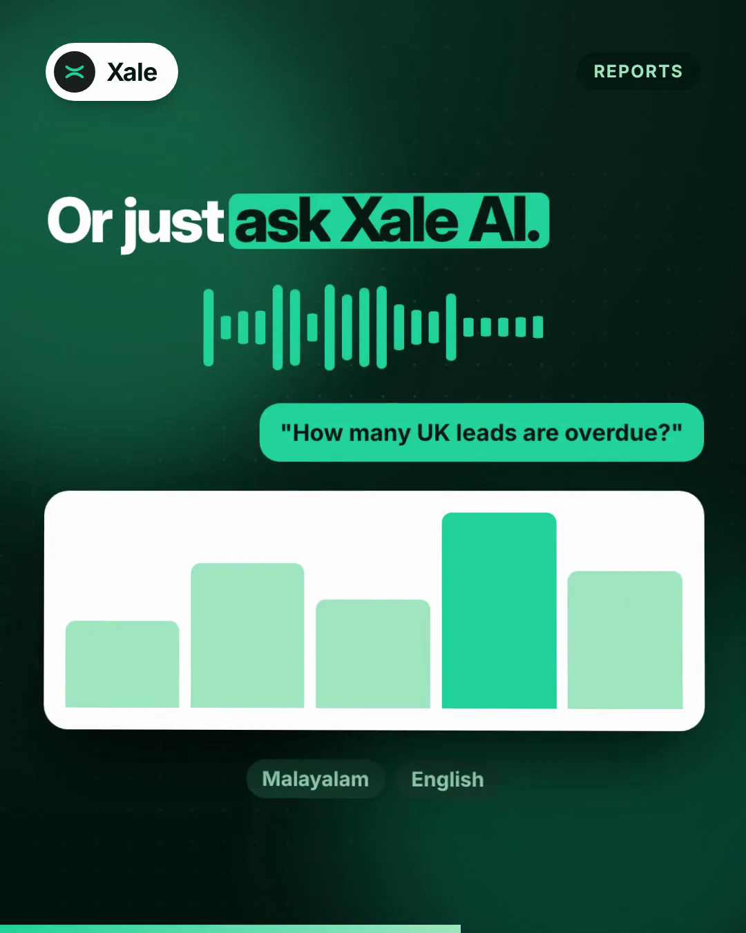 Xale AI answering a question asked by voice, with a Malayalam and English switch