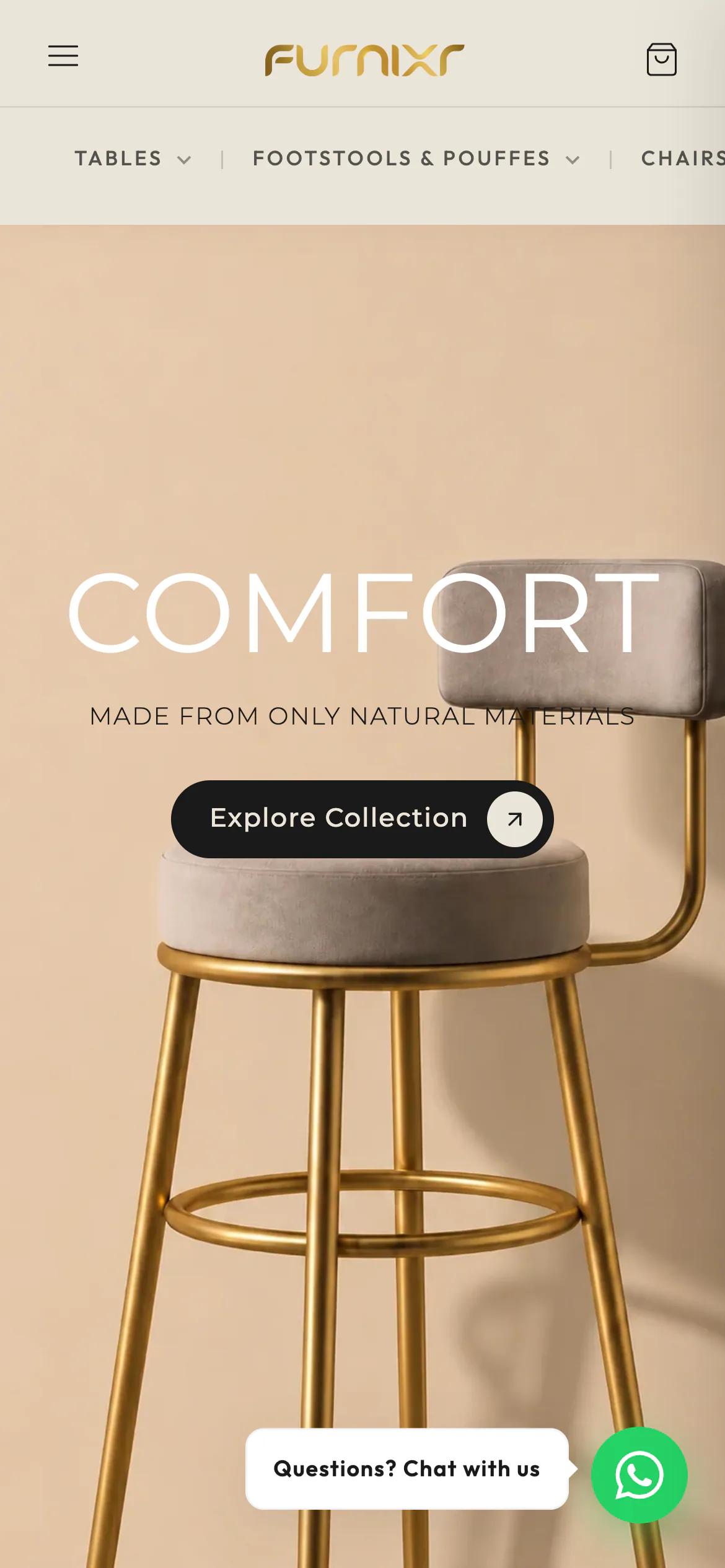 Furnixr online store on a phone